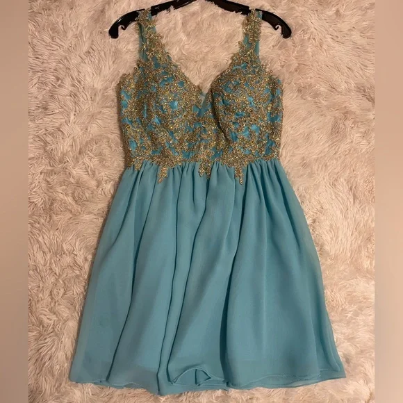 polo ralph dress shirts Sky Blue A-line Lace Backless Homecoming Dresses, MH516 main image 0
